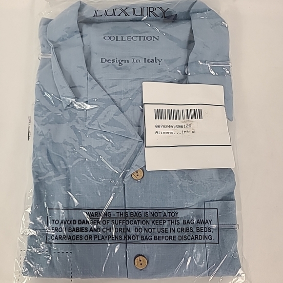 Men Luxury Collection Design In Italy Blue Short Sleeve Button Down Shirt Sz 3XL - Picture 7 of 7